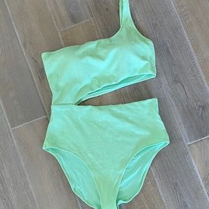 AERIE CRINKLE ASYMMETRICAL CUT OUT ONE PIECE SWIMSUIT